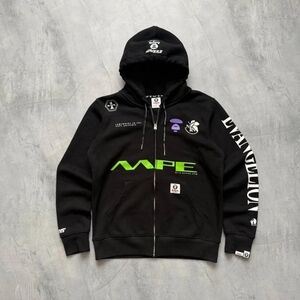 A Bathing Ape X Evangellion Mens Size Large Sweater Full Zip Black Laced Up